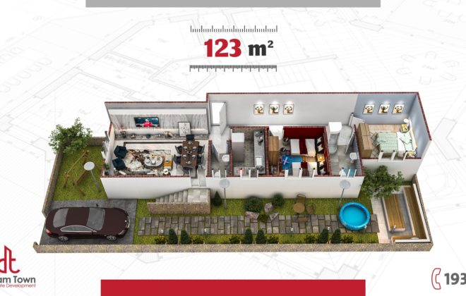 شقة الدور الأرضي مع حديقة ۱۲۳م