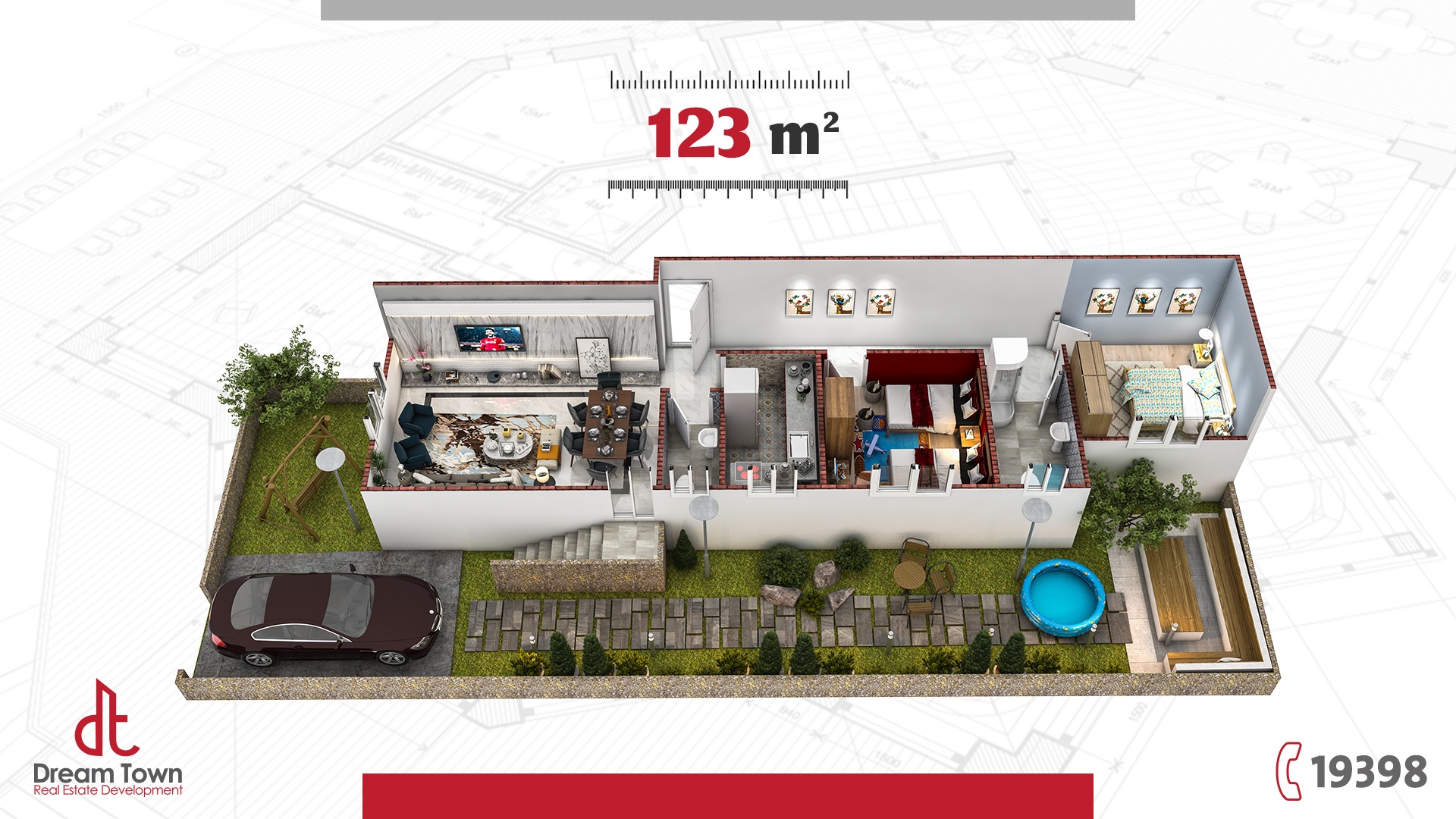 شقة الدور الأرضي مع حديقة ۱۲۳م