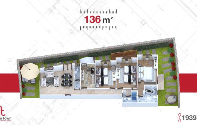 شقة الدور الارضي 136 م